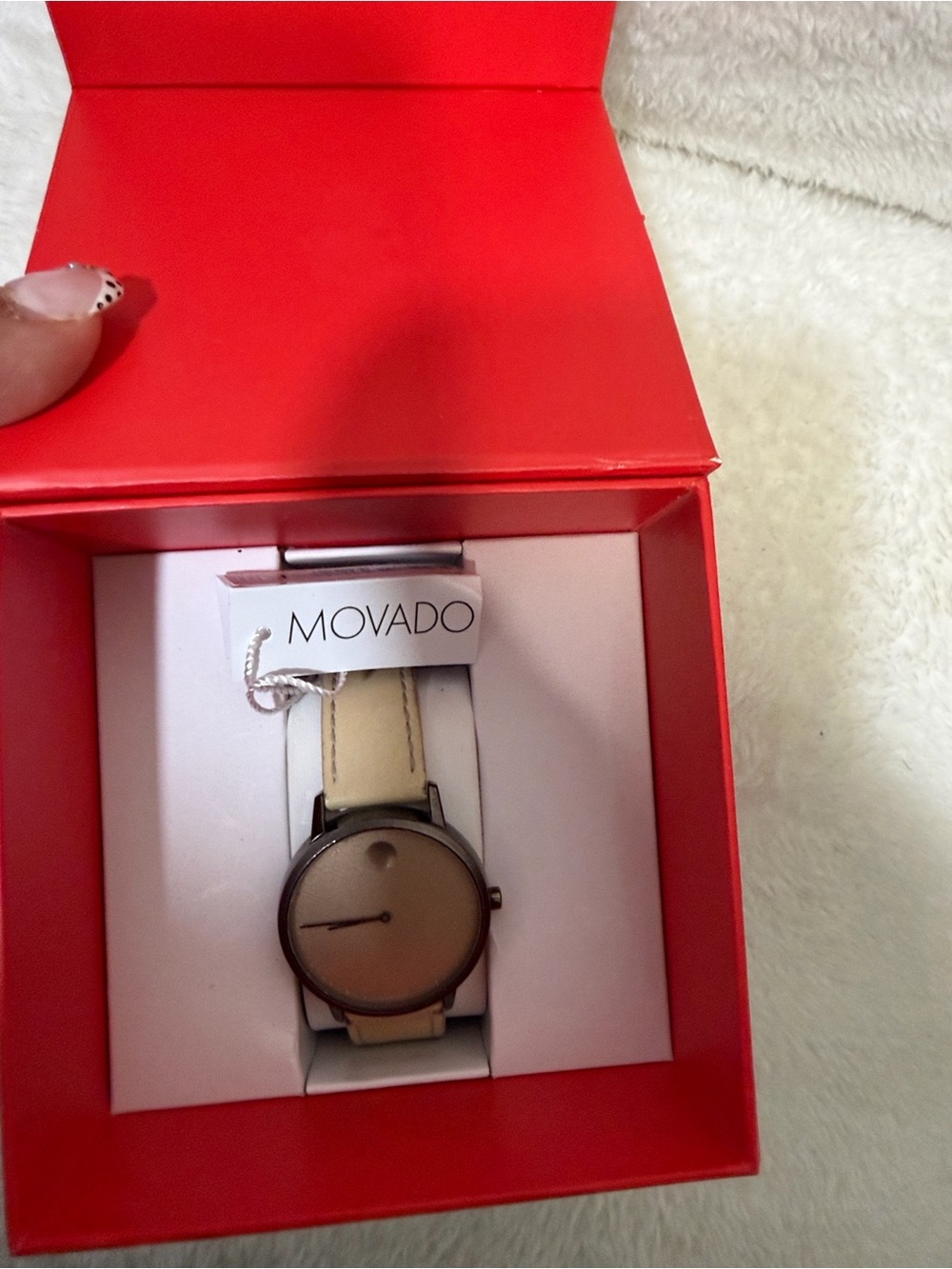 Movado Men's Watch with Beige Dial and Leather Strap